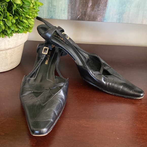 SERGIO ROSSI VINTAGE BLACK AUTHENTIC ITALIAN LEATHER SLINGBACK PUMPS SIZE 39.5 - Picture 3 of 13
